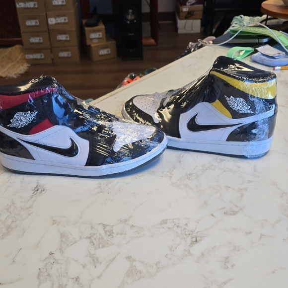 Jordan Kids High-Top Sneakers - Black, White, Yellow, Red